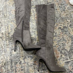 Gray, Suede Over the Knee Heeled Boot. Size 6.5